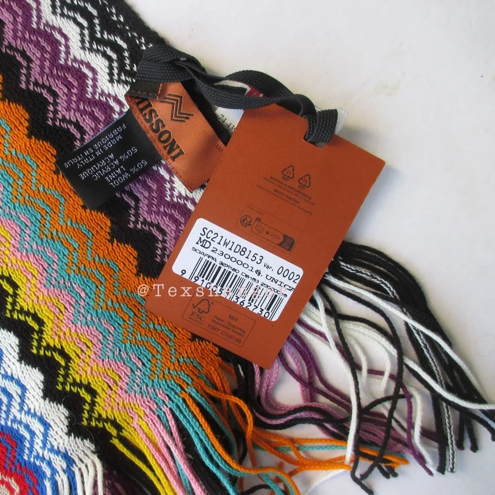 NWT Missoni Wool Chevron Pattern Multicolor Scarf - Picture 9 of 9
